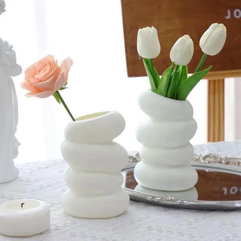 Plastic Vase Spiral Nordic Creative Dry Wet Flower Vases Arrangement Container For Kitchen Living Bedroom Decoration Ornament