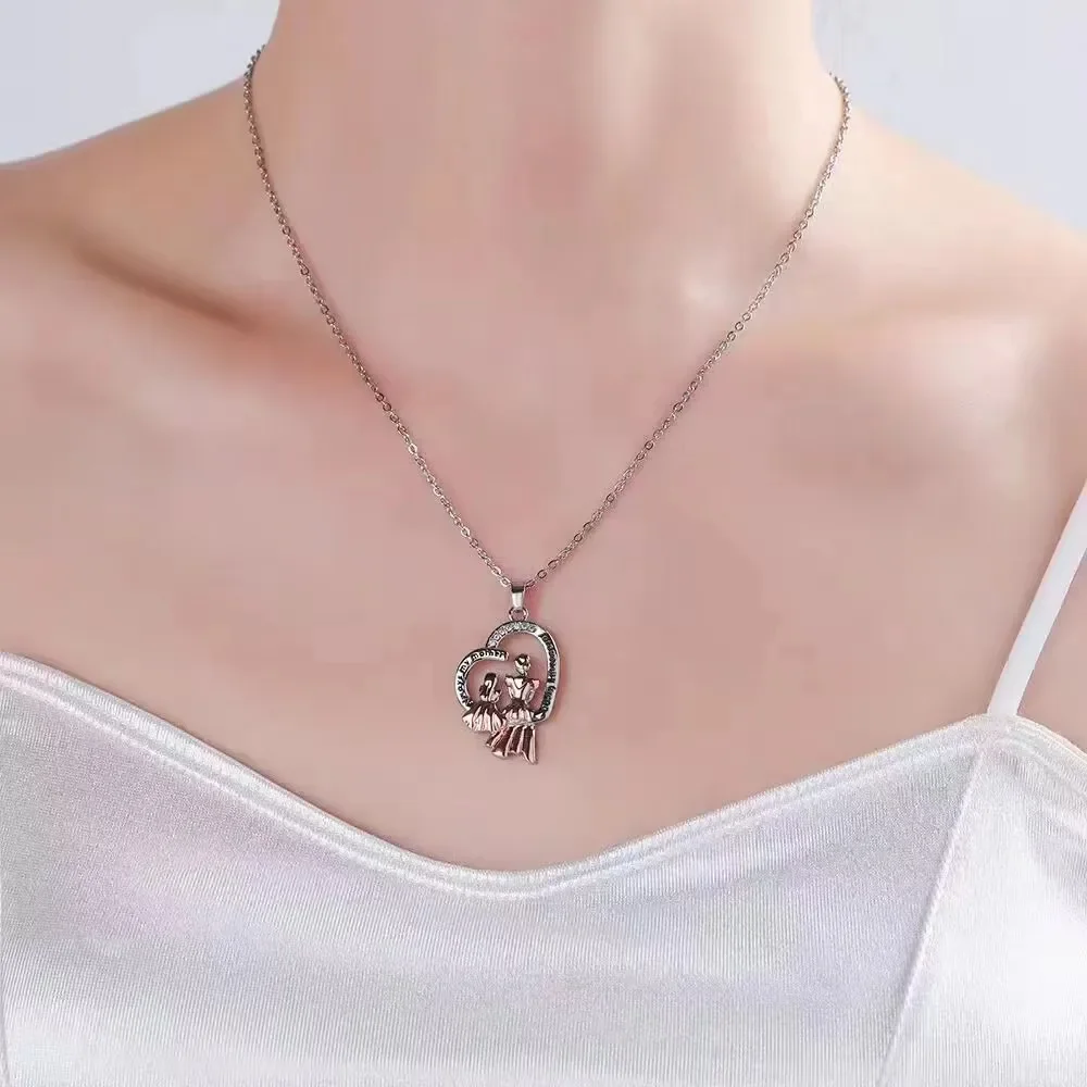 Two-Tone MAMA Mother's Day Pendant Stainless Steel Jewelry Versatile Crystal Zircon Character Necklace Mother Girlfriend Gift