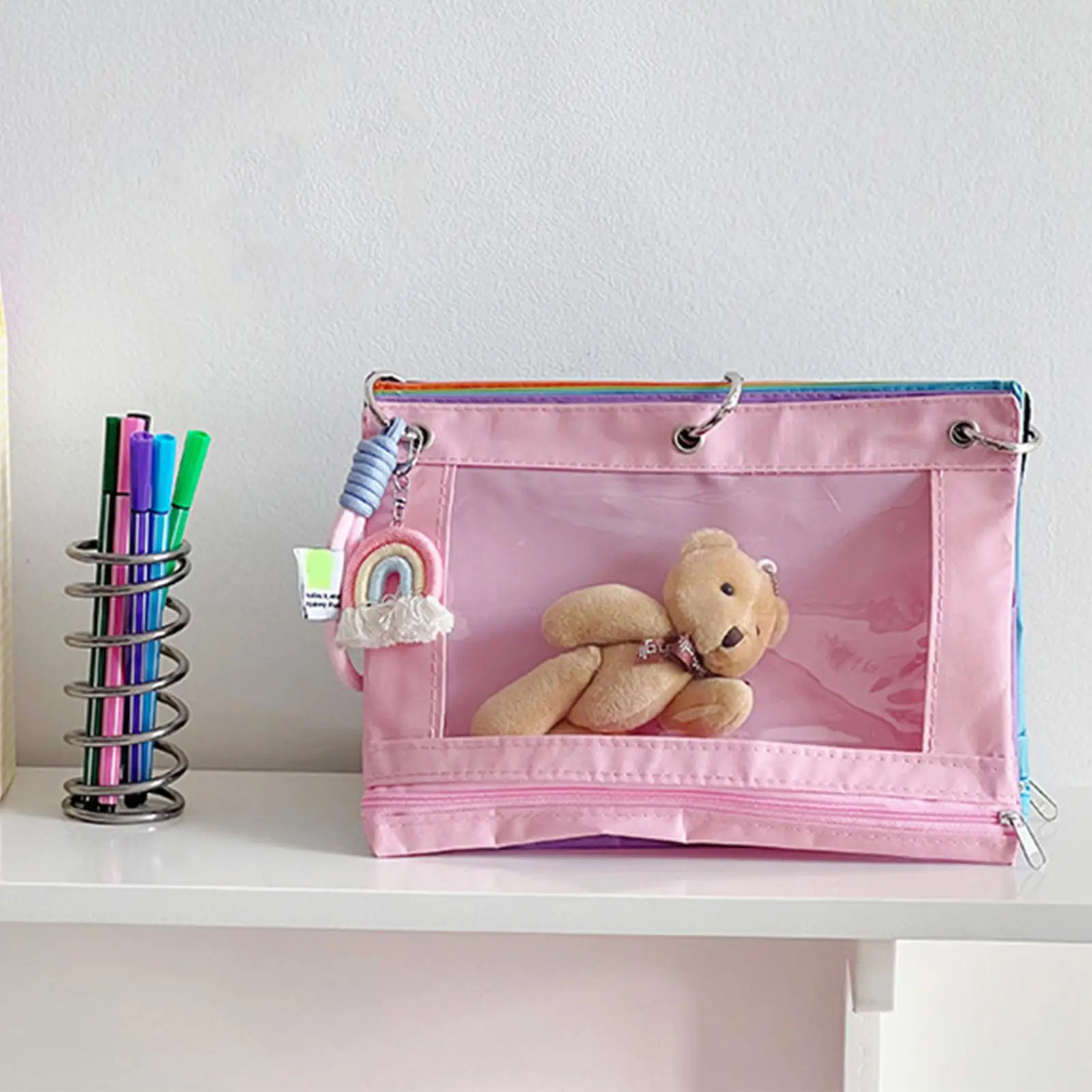 Toy Organizer Bags Zipper Pouch Bags Cute Aesthetic Waterproof Reusable Pouch With Rainbow Pendant For Travel Women Adult