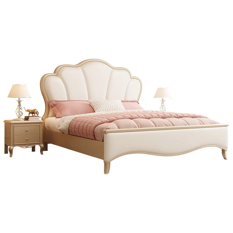 

Solid wood bed 1.5m double princess bed master bedroom petal bed