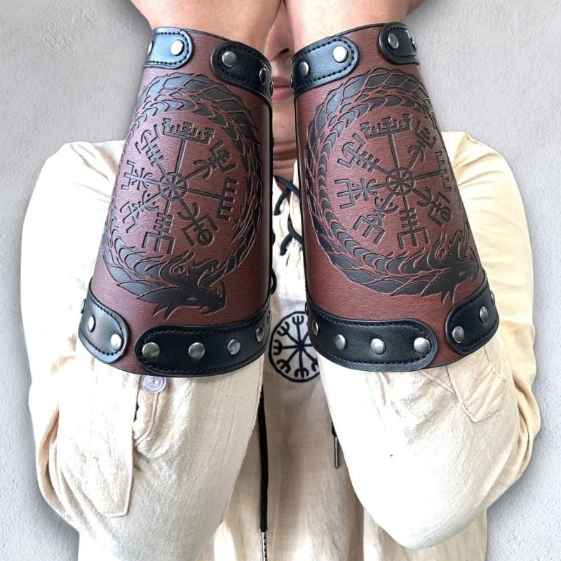 Embossed Norse Symbol Faux Leather Arm Armors Vintage Renaissances Arm Guards