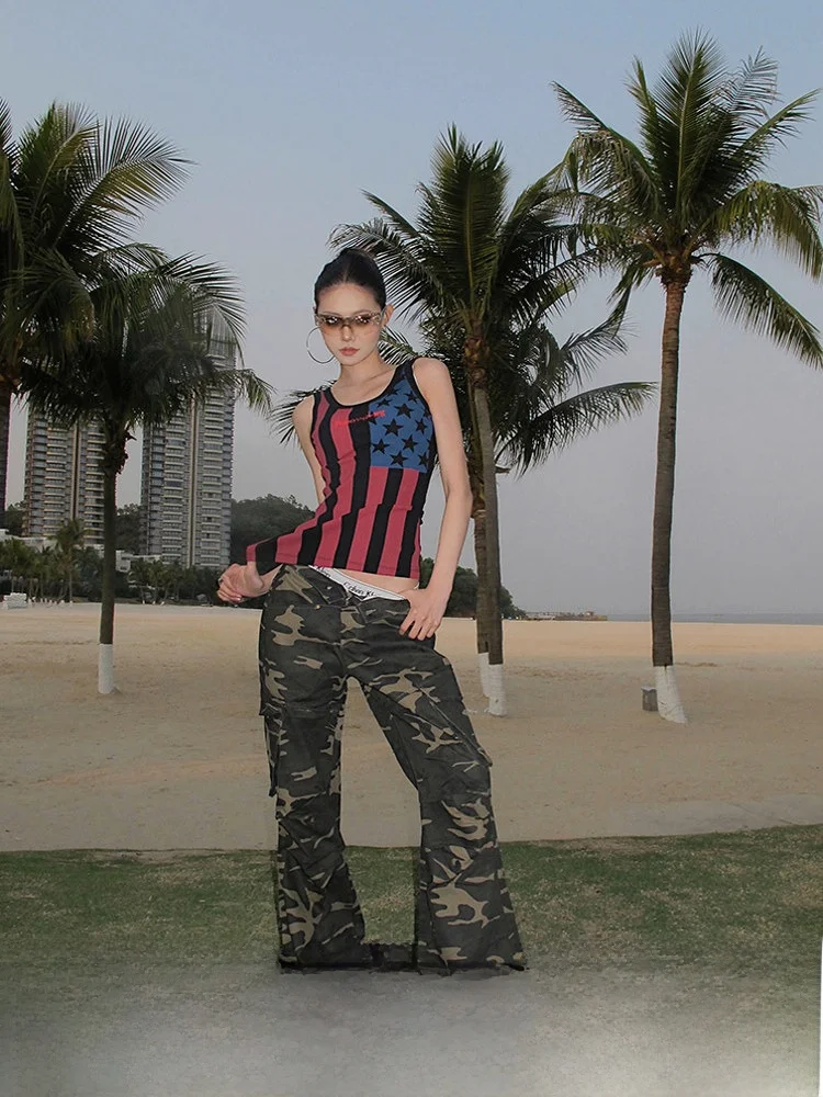 

American Retro Streetwear Camouflage Loose Straight Leg Casual Trousers Long Pants Women's Faion Summer 2025