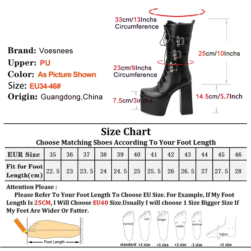 Gothic Style Black Boots Punk Winter Platform Shoes Club Nightclub Sexy Super High Heels Buckle Mid Boots Women Plus Size 43 46