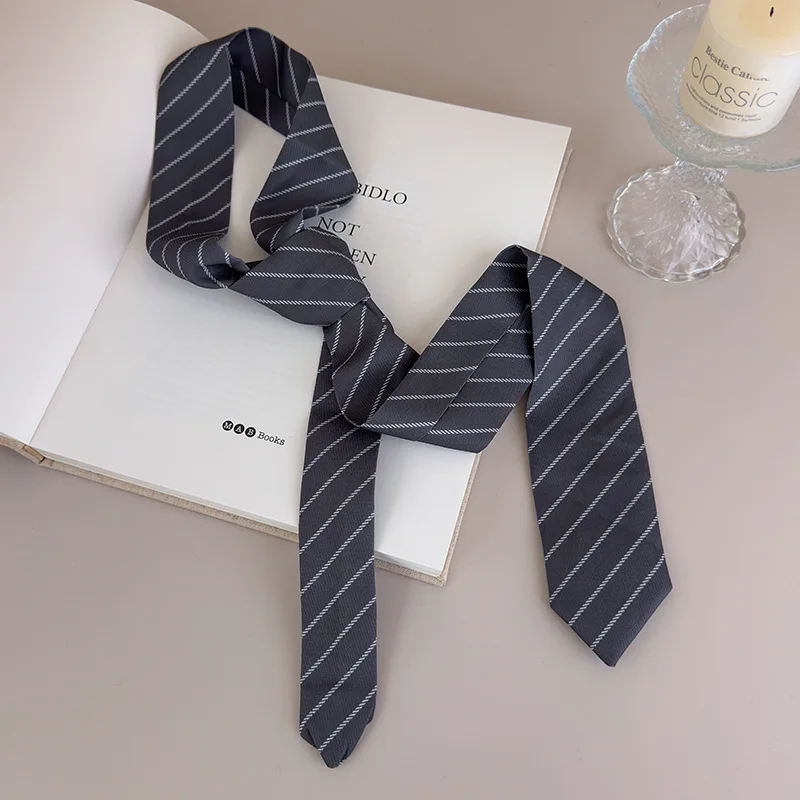 Unisex Grey Striped Tie Uniform Shirt Suit Neckties British Style Retro Simple Fashion Long Ribbon Neck Ties Men Women Students