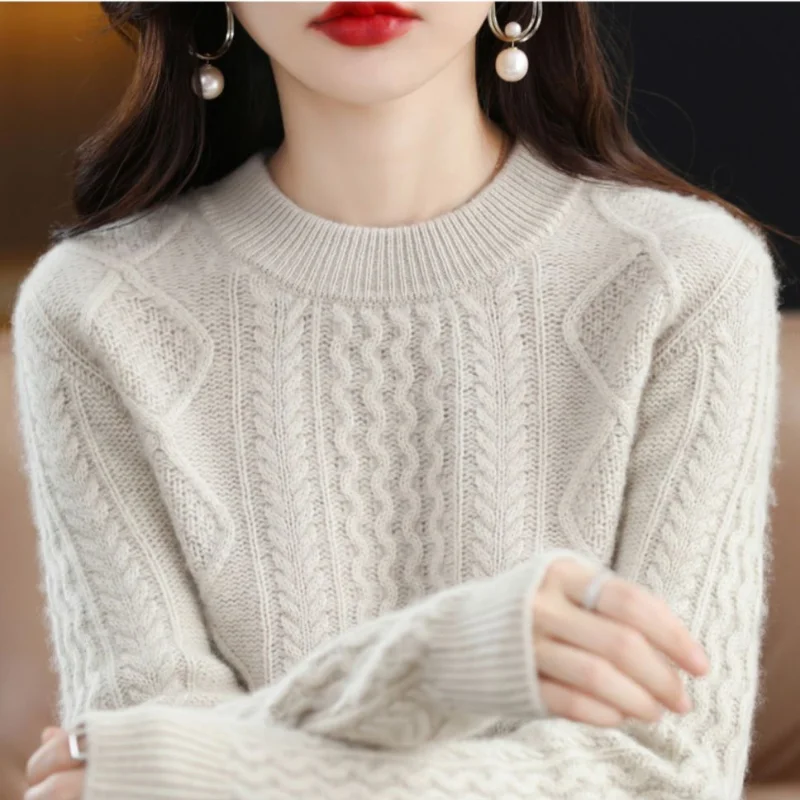 

2023 New Women Spring Autumn Pure Cashmere Shortie Sweater Inner Cloth Loose Thicken Clothing Trendy Bottoming Insert Shirt