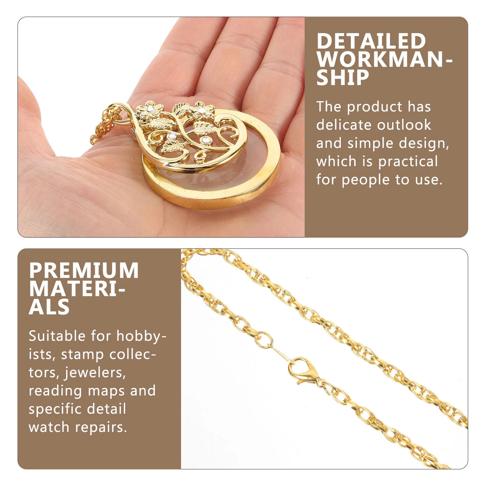 

Magnifying Glass Necklace Delicate Pendant Portable Magnifier Reading Aid for Maps Sewing Jewelry Hobbyists Lightweight