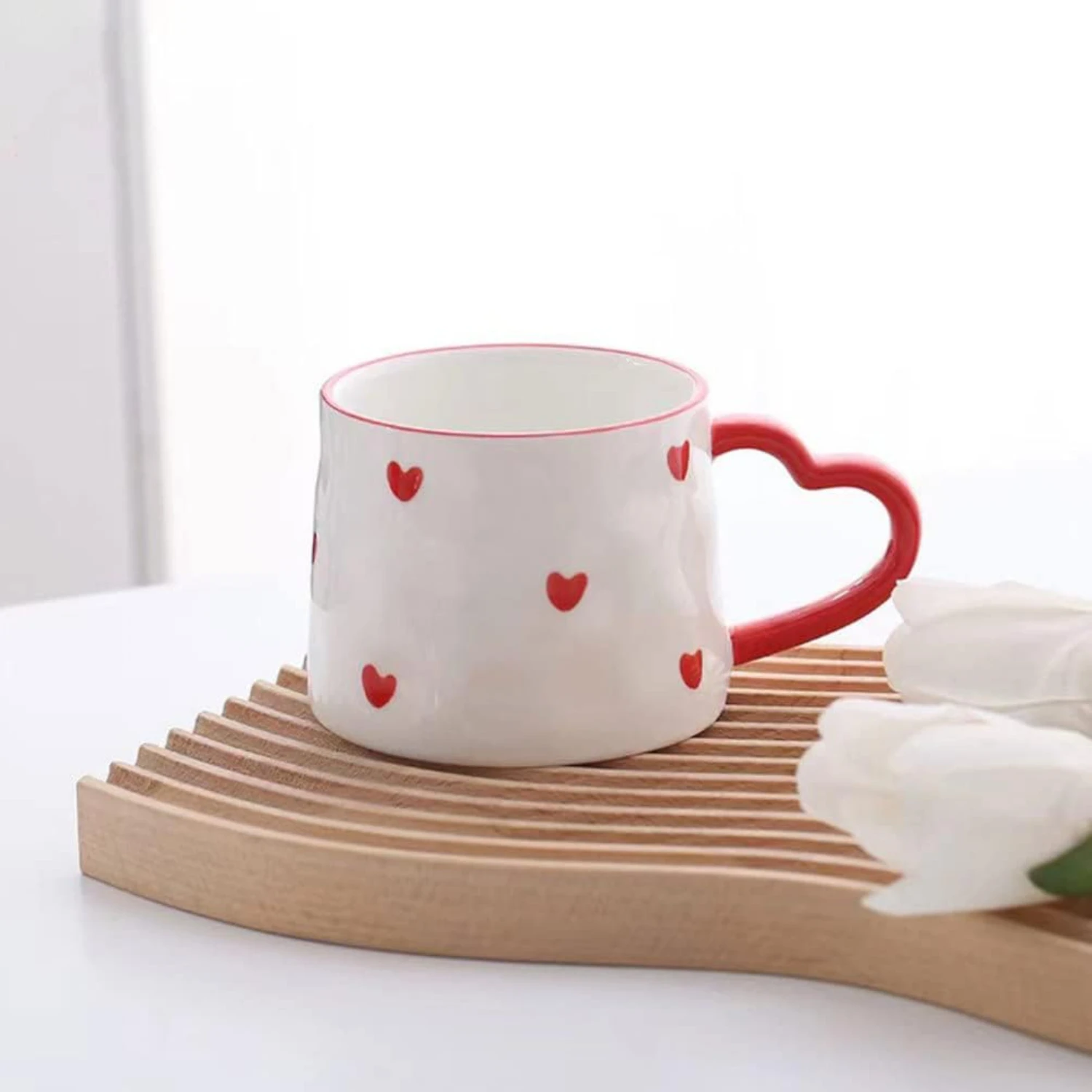 Valentines Day Love Heart Espresso Cups Set - Elegant Coffee Cup and Saucer with Matching Milk Mug and Tea Cup - Perfect Wedding