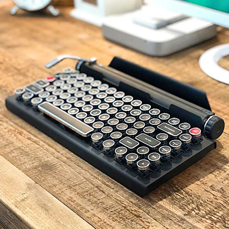 

Typewriter Keyboard Wireless Bluetooth RGB Colorful Backlight Retro Mechanical Keyboard for Cellphone Tablet Laptop GK99