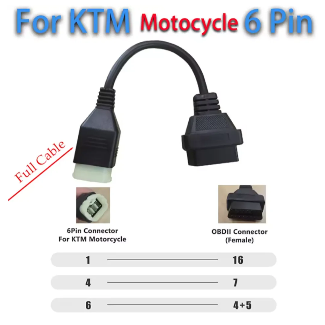 

Для KTM OBD2 Разъем Мотоцикл Мотоцикл Для KTM 6-контактный на 16-контактный адаптер Для OBD2 диагностических инструментов Moto OBD 2 Удлинительный кабель