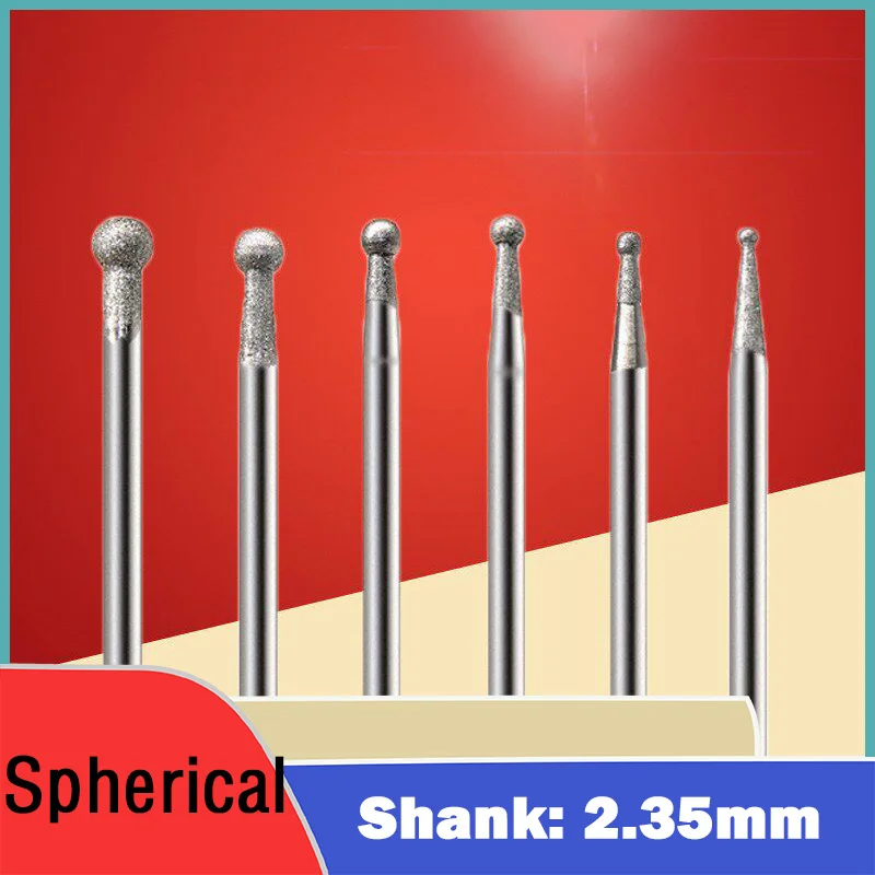 

5Pcs 2.35mm Shank Spherical Carving Engraving Bits Ball Brazed Grinding Head Polishing head 600 Grit 1200 Grit
