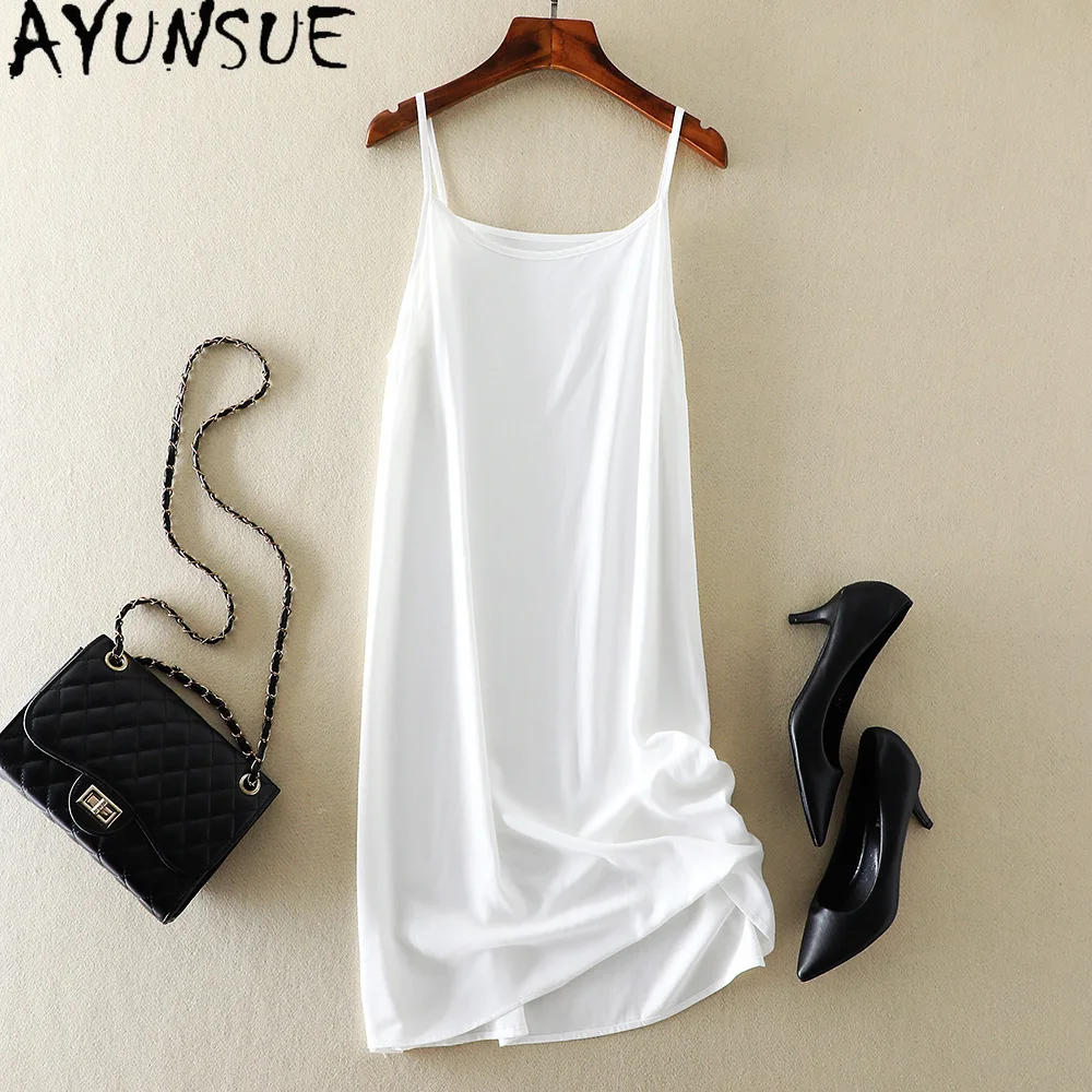 AYUNSUE 天然桑シルクドレス女性の服白いドレス女性のエレガントなドレス 2 点セット Vestidos パラ Mujer