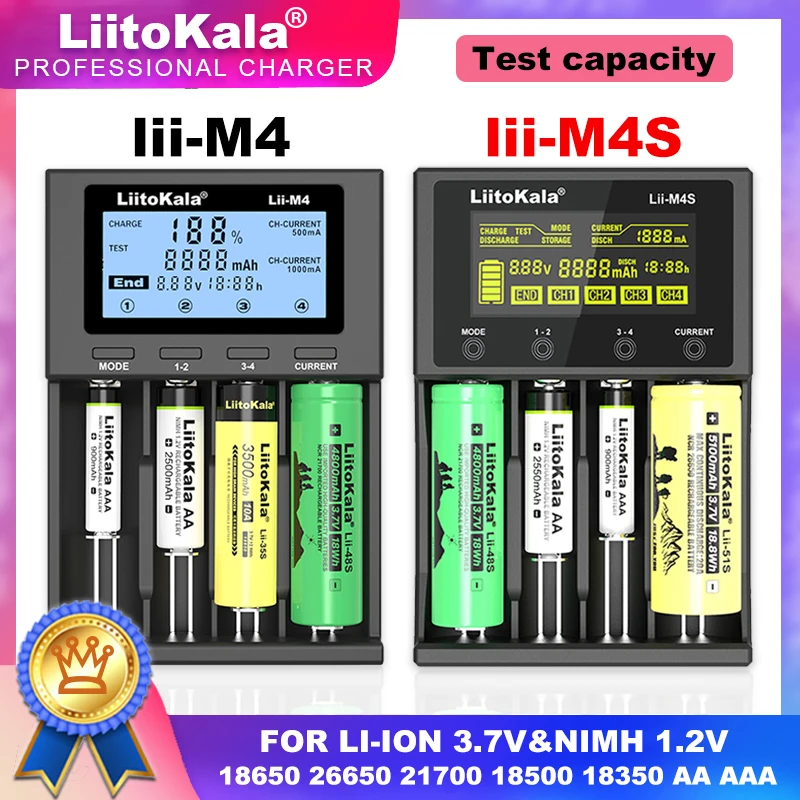 LiitoKala Lii-M4S Lii-M4 Rechargeable Battery Charger 3.7V 18650 26650 21700 18500 Lithium-ion 1.2V Ni-MH AA Test Capacity