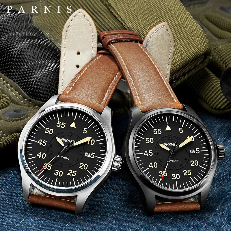 Parnis 44 мм черный корпус новые повседневные автоматические механические мужские наручные часы с сапфировым стеклом светящиеся мужские часы reloj hombre 2025