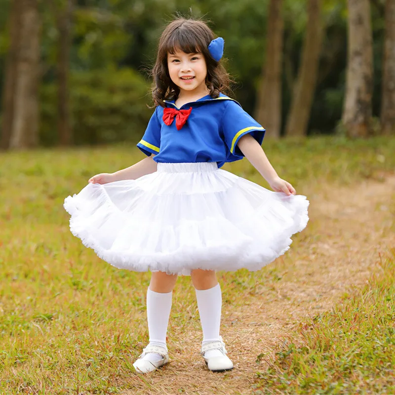 

Girls Dance Skirt Cosplay Costume Kids Sky Blue Navy Sailor Shirt