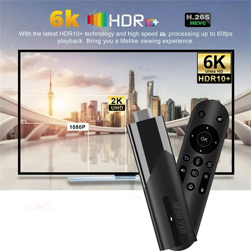 Superior-M98 Y10 Smart TV Stick Android 13 BT 5.0 ATV Allwinner H618 2.4G 5G Dual Wifi HDR10 6K Media Player TV Box Black