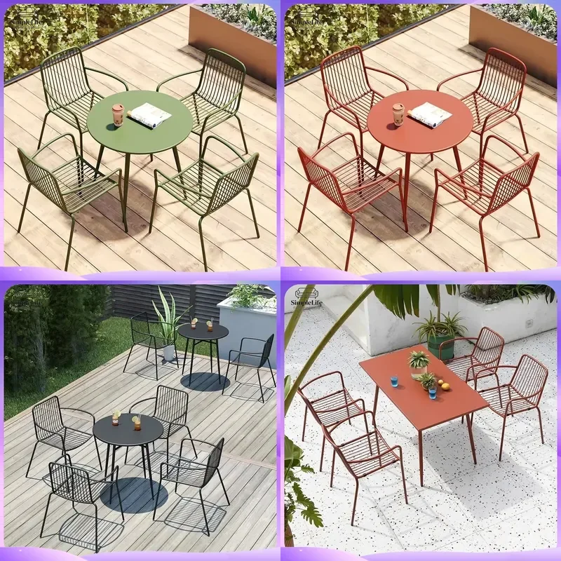 Wrought Iron Outdoor Table and Chair Set for Garden Patio Courtyard Villa Backyard Cafe Milk Tea Shop Balcony Deck Outdoor