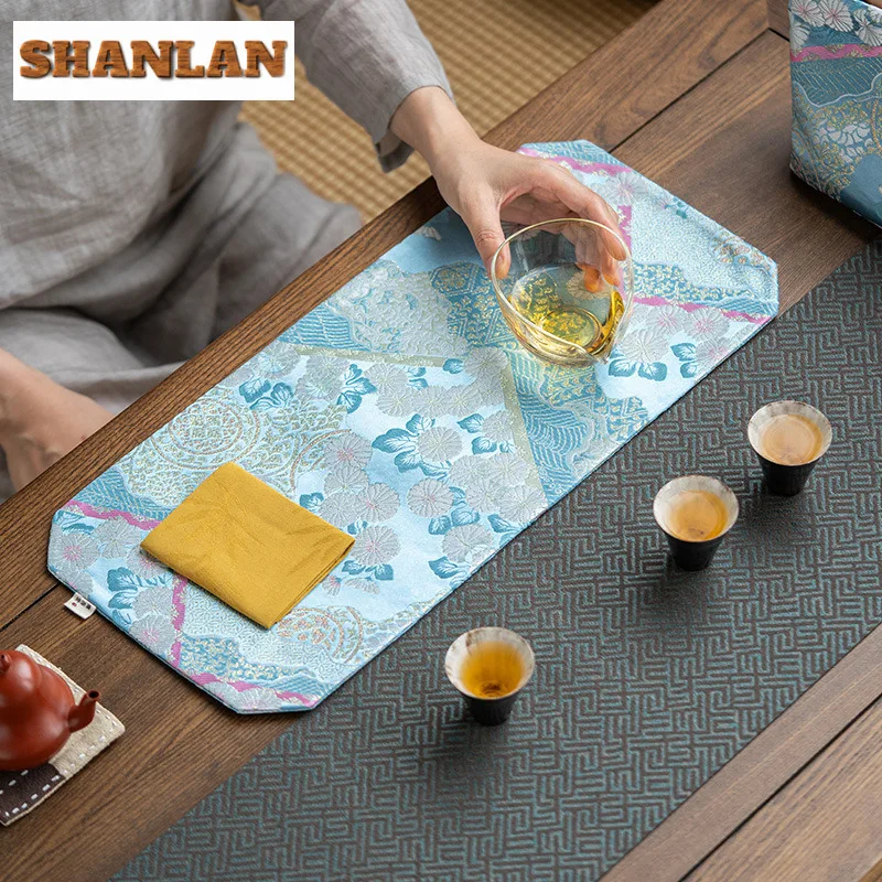 

Weaving Brocade Blue Tea Table Mats Retro Drink Coaster Household Dinner Table Cloth Mat Tea Services Ornaments Craft Supplies