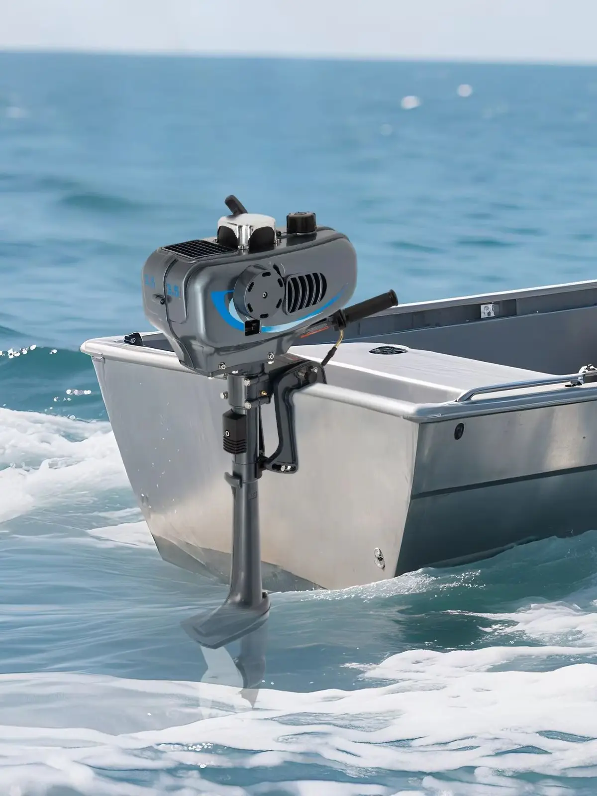3,5 PS 2,5 kW Benzin-Außenbordmotor, 2-Takt-Bootsmotor, halbluftgekühlter Schiffsmotor mit 3-Blatt-Strömungspropeller für Schlauchboote, Plastikboote, Holzboote