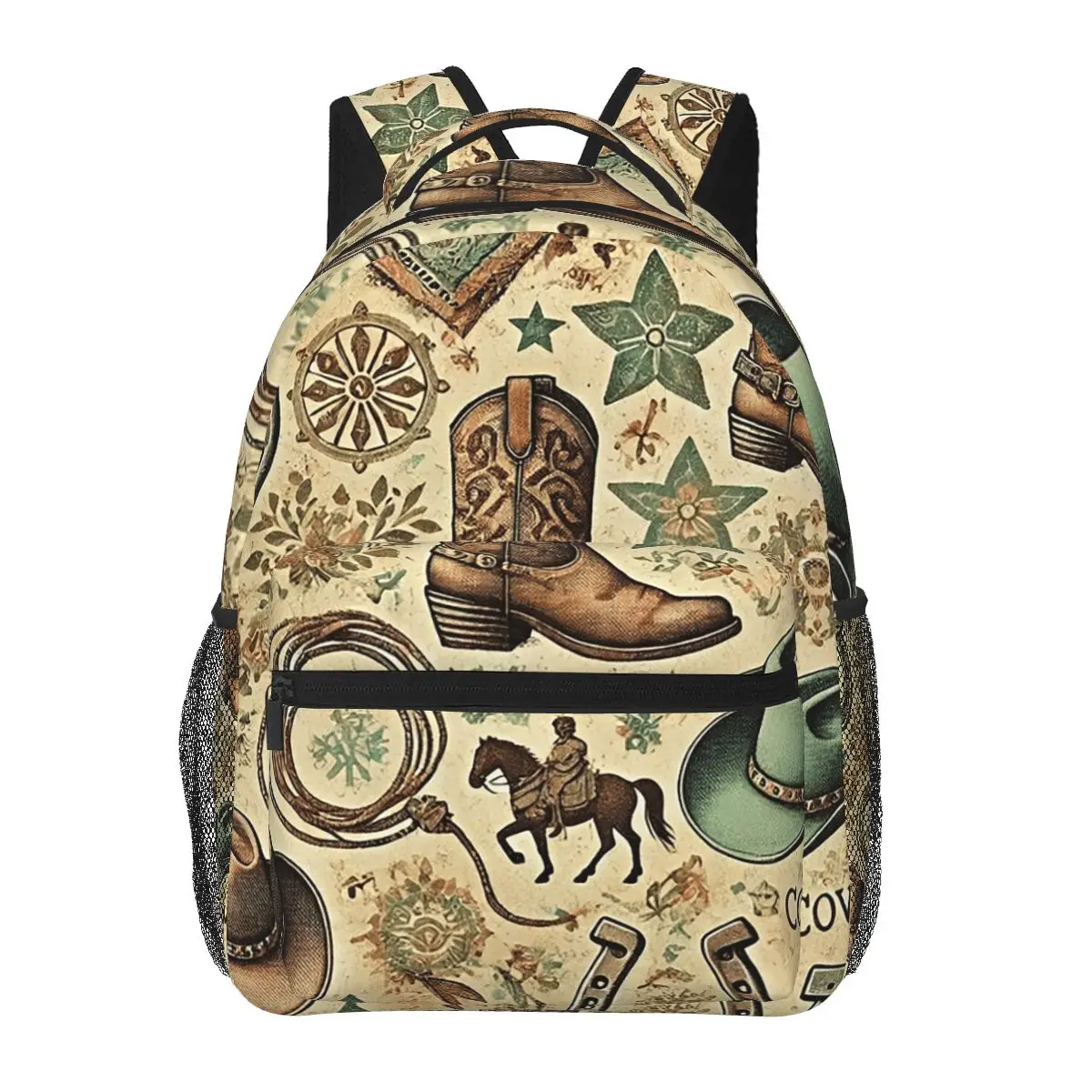 Western Cowboy Elements Pattern Student Backpack School Bag Hiking Travel Daypack for Men Women Fashion Bookbag Shoulder Bags
