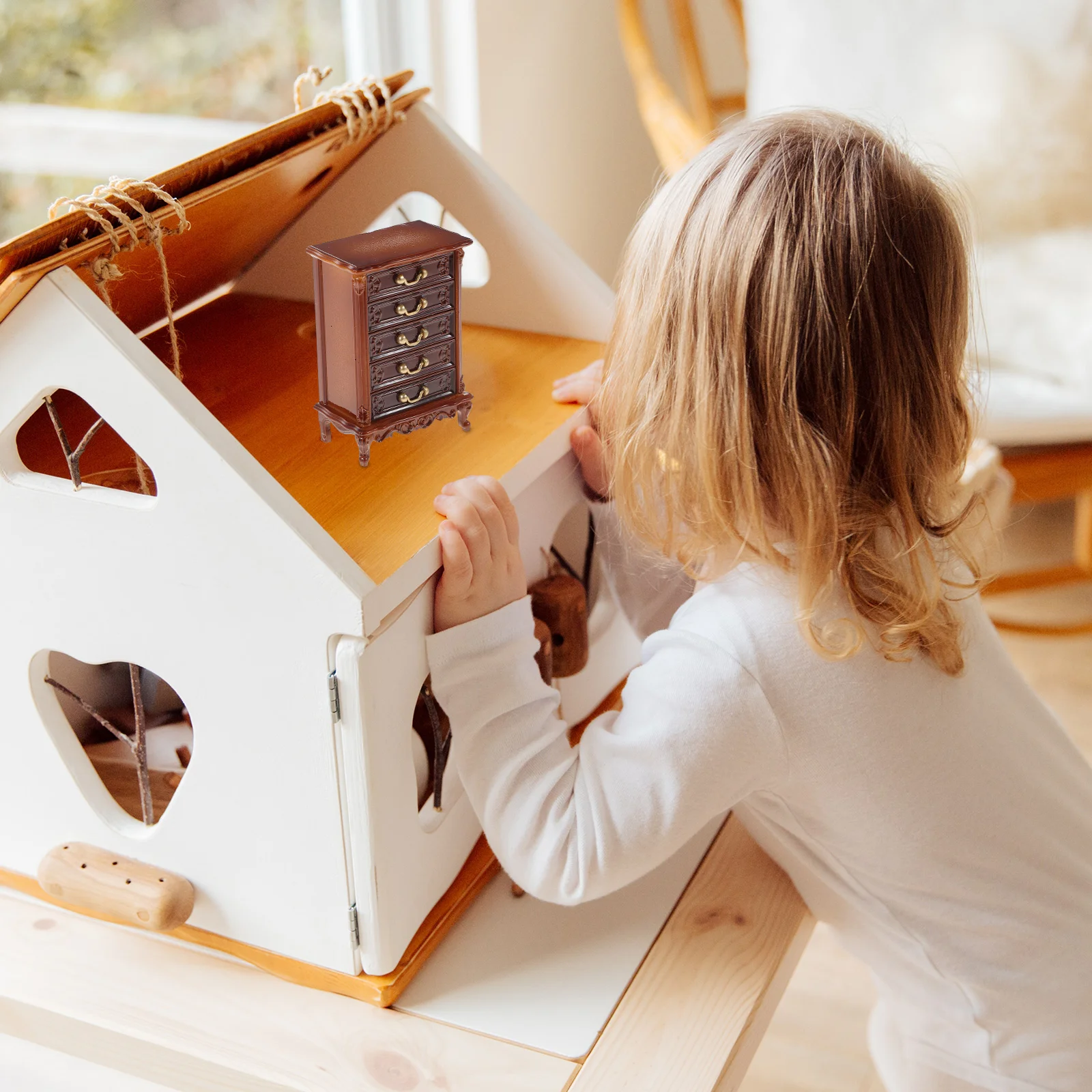 Mini baú de brinquedo para crianças, miniatura, decoração de armário, sala de estar, modelo de madeira, exibição, móveis, aparador, armazenamento