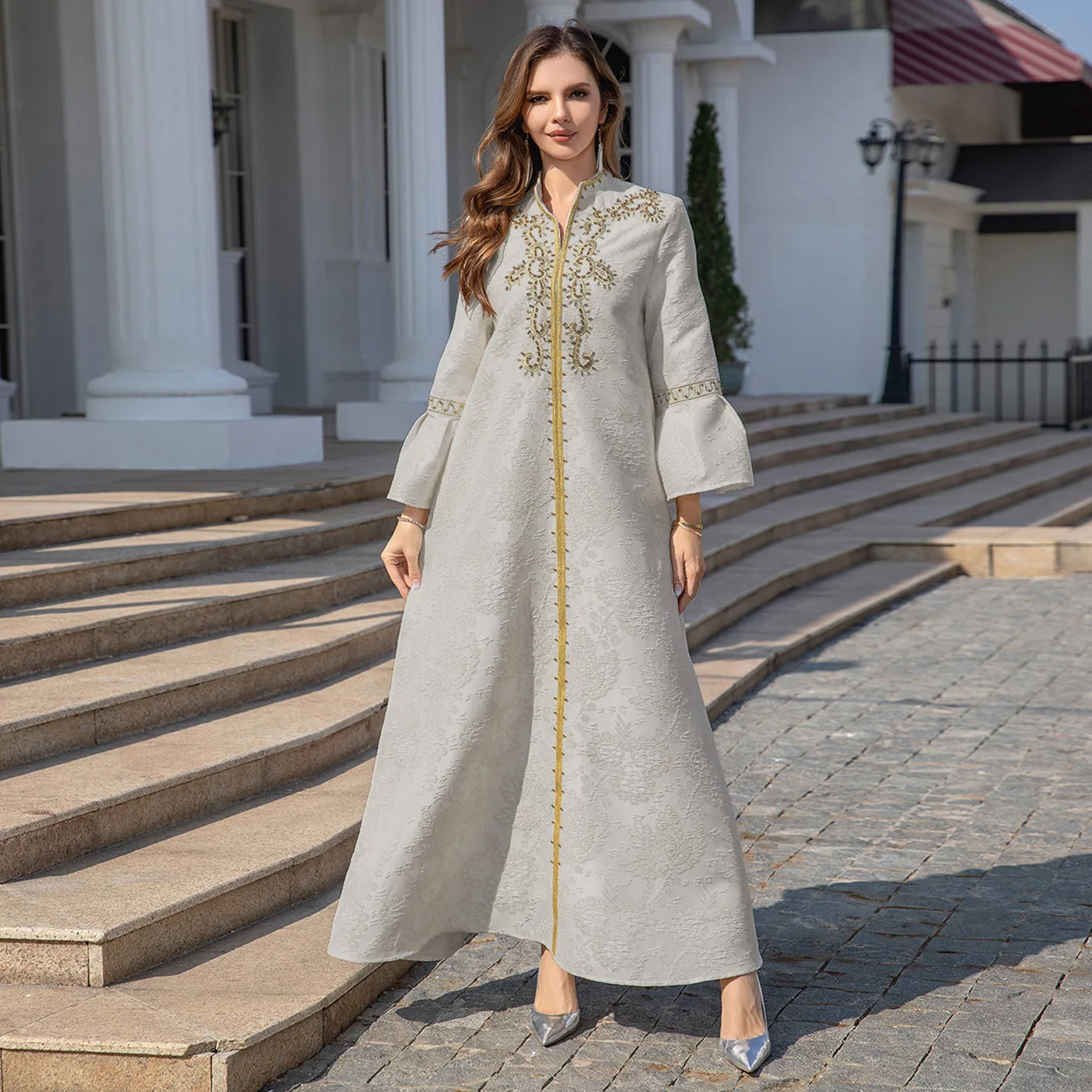 Eid Mubarak Ramadan Middle Eastern Evening Dress Saudi Arabian Muslims Luxury Fashion Robe Beading Embroidered Jalabiya Dubai