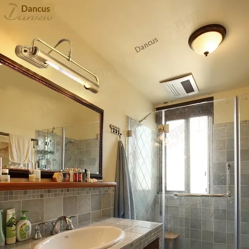 Modern All Copper Wall Mounted Mirror Cabinet with Energy Saving Light Moisture Proof Bathroom Entrance Lighting Fixture for