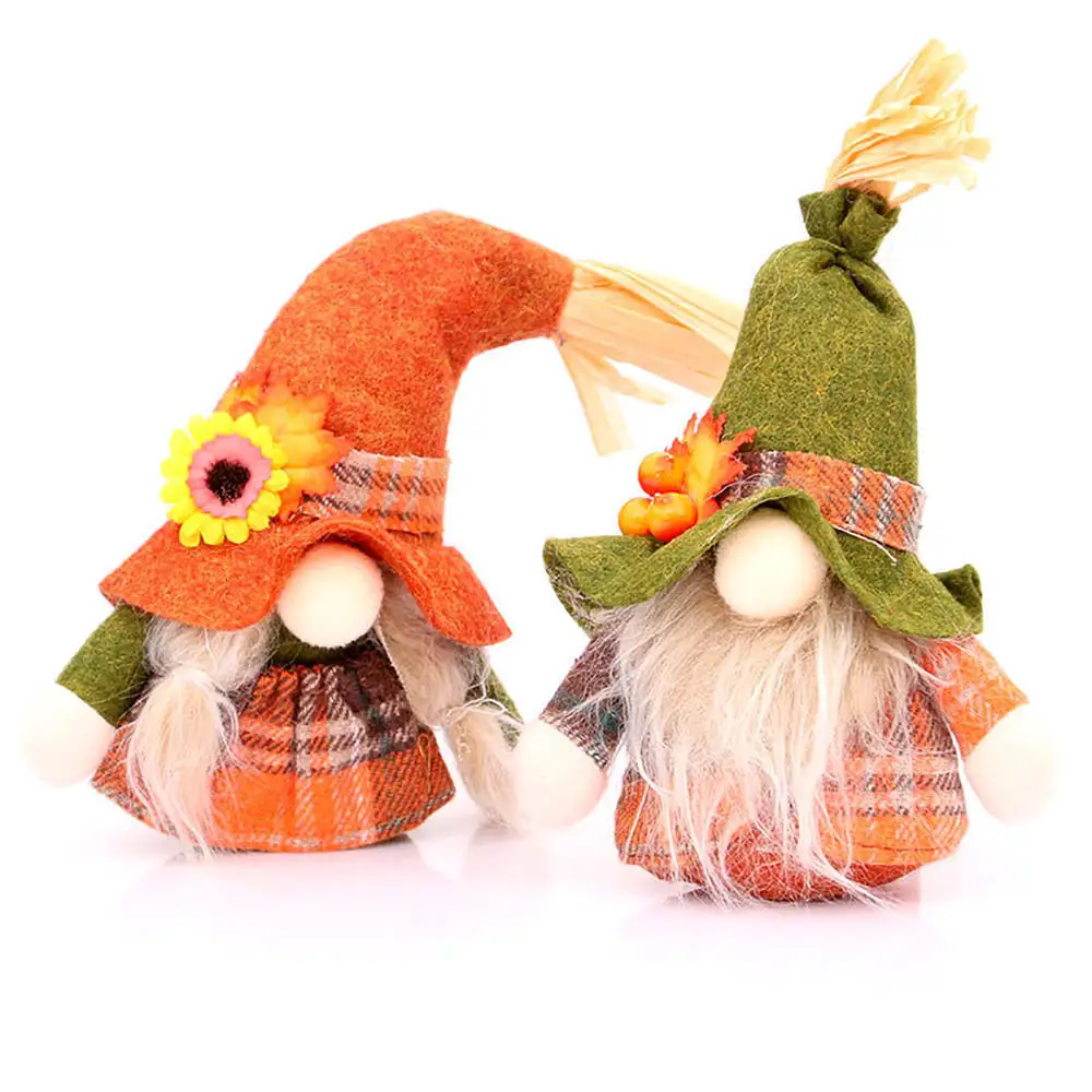 Fall Pumpkin Sunflower Figurines Gnome Elf Dwarf Plush Home Ornaments for Christmas Autumn Gnome Thanksgiving Decoration