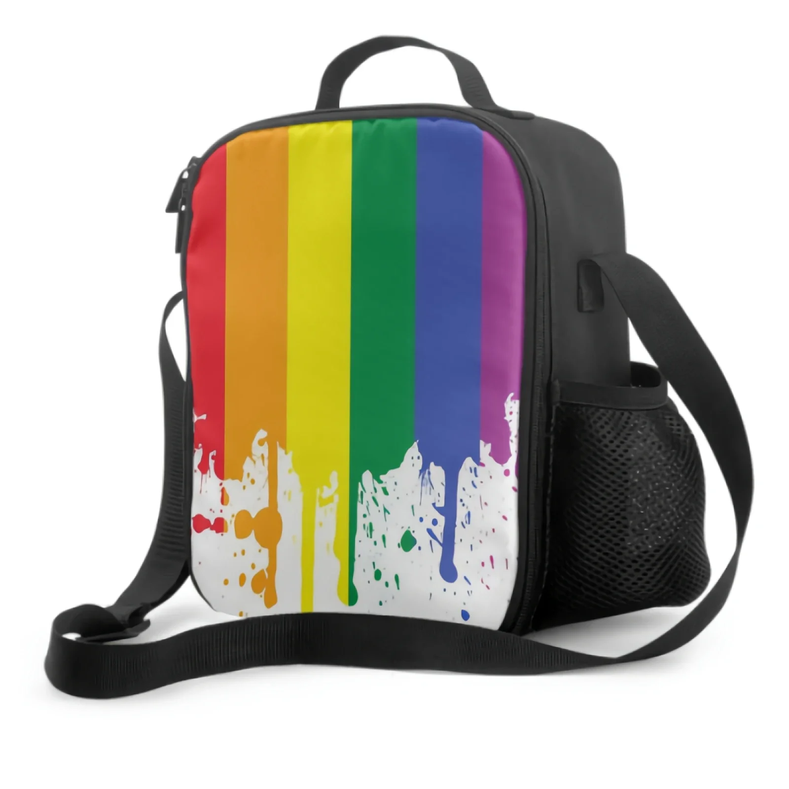 Rainbow Flag On USA With Sky Background Insulated Lunch Box Leakproof Portable Lunch Bags Durable Cooler Tote Bag for Picnic