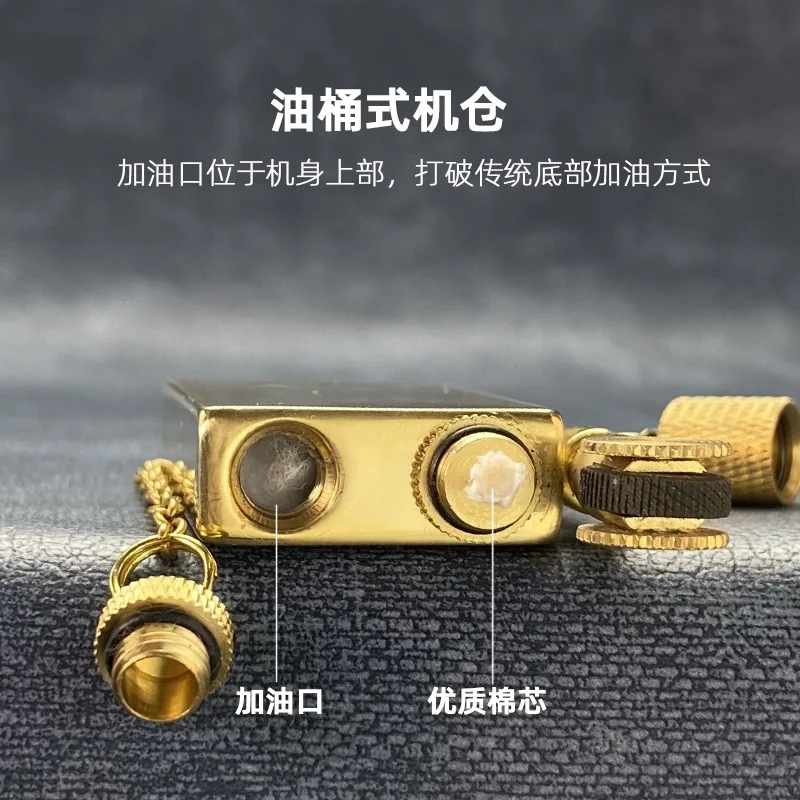 Nostalgic Brass Kerosene Lighter Mechanical Oil Lighter Edc Gadgets Firestone Storage Design Retro Collection