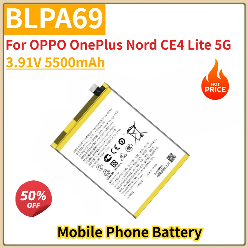 

High Quality BLPA69 Mobile Phone Battery 3.91V 5500mAh for OPPO OnePlus Nord CE4 Lite 5G Brand New Replacement Battery
