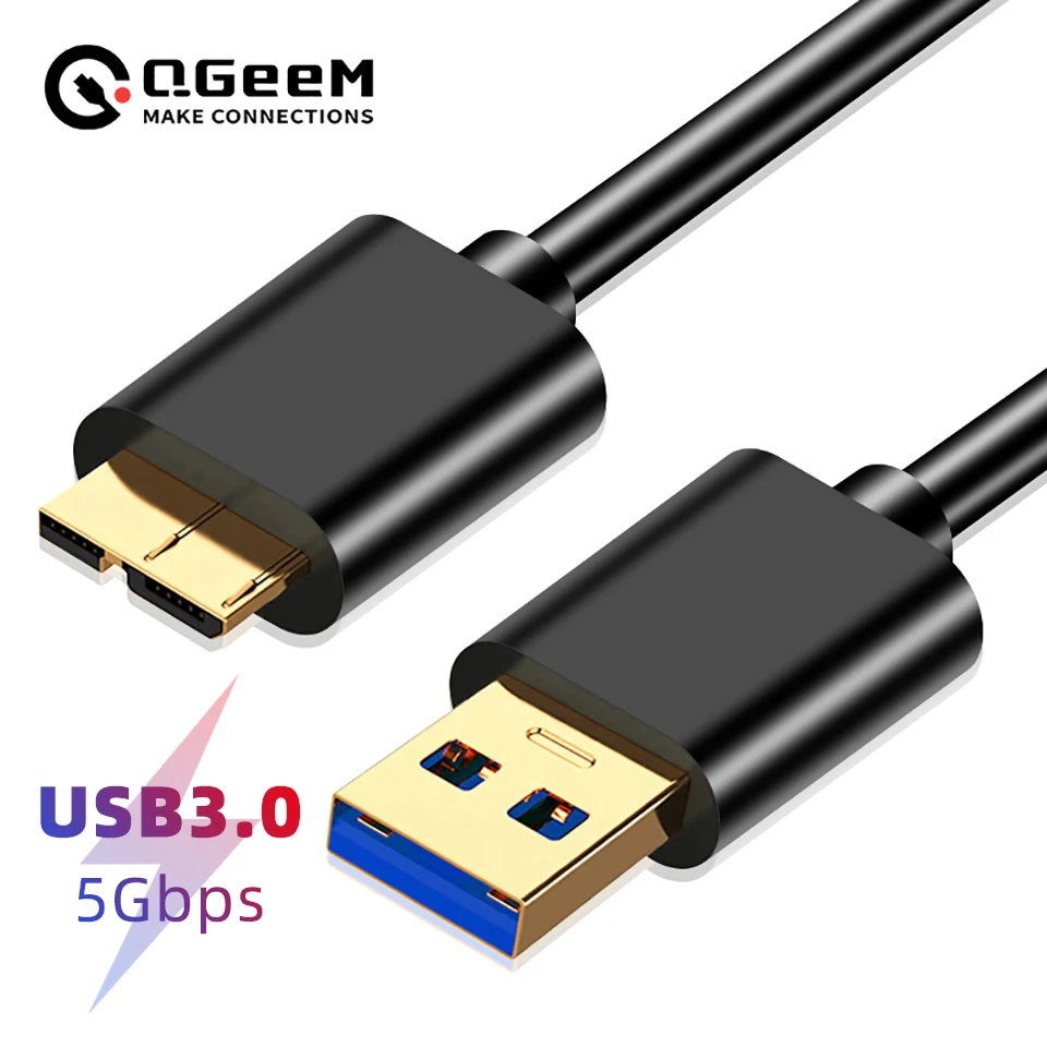 QGeeM USB 3.0 Micro B Cable 5Gbps Tipo A a Micro B Cables para Disco duro externo HDD SSD MacBook Toshiba Canvio Ordenadores portátiles Samsung PC USB Tipo C Micro B Cable 3A Cable de sincronización rápida de datos