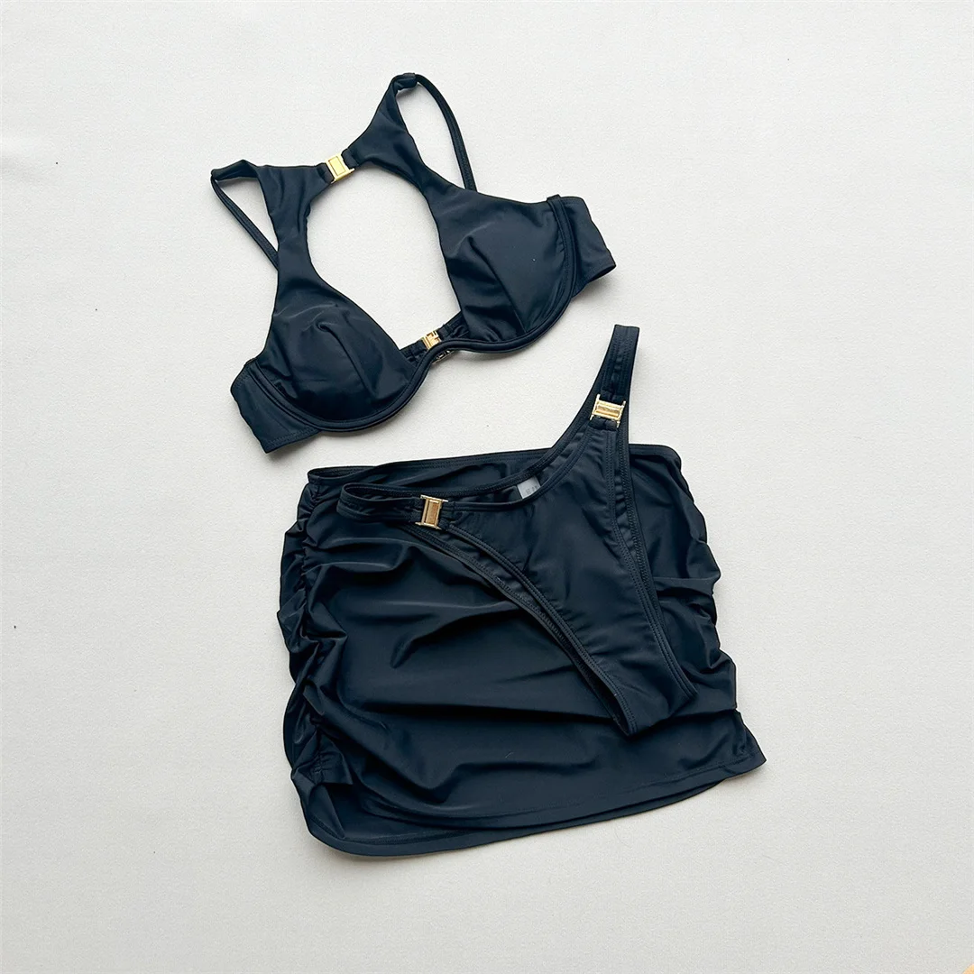 3-teiliges Bikini-Set mit Rock, Bügel-Bikini, Cut-Out-Design, Damen-Badebekleidung, dreiteiliger Bikini, Badeanzug, Badebekleidung, Schwimmbekleidung V7733 – Detail 14