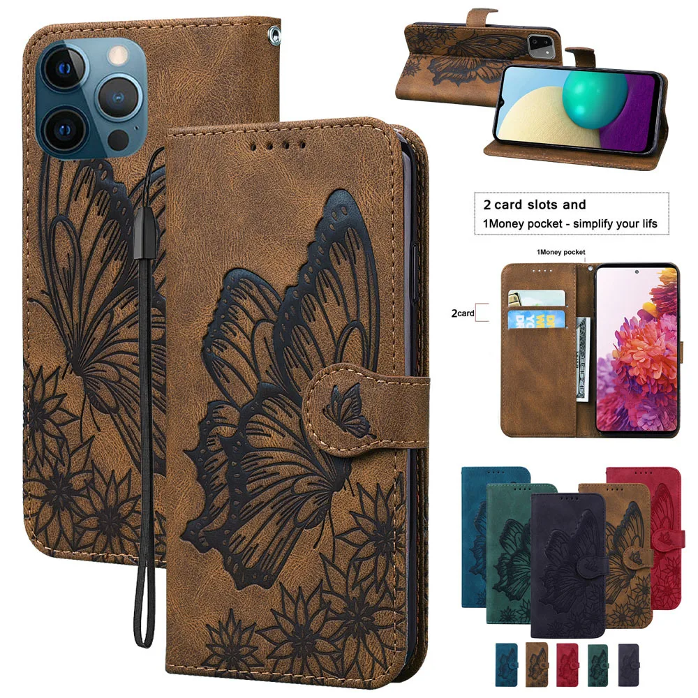 Fashion Butterfly Cat Flip Leather Phone Case For Redmi Note 8 9 10 10S 11 11S 12 13 Pro 4G 5G Card Holder Stand Book Cover