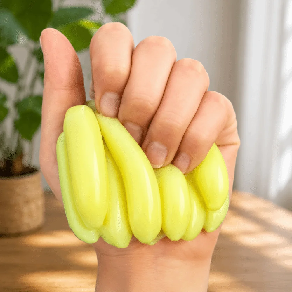 Jouet anti-stress banane thermosensible à presser, à remontée lente, changeant de couleur, en caoutchouc souple