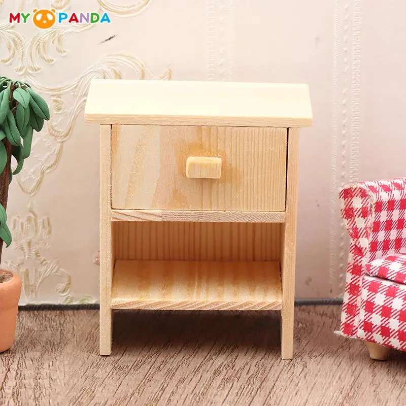 

1/12 Dollhouse Miniature Bedside Table Drawer Cabinet Dollhouse Bedroom Furniture Scene Decor Accessories Kids Pretend Play Toy