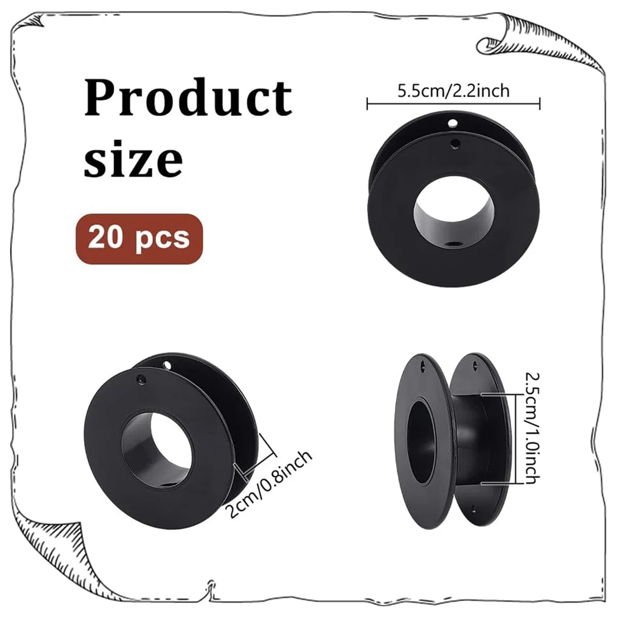 A60P 20pcs Empty Spools, 2.1x0.7 Inch Plastic Thread Spools Ribbon Spools Black Craft Spools Wire Spool Weaving Bobbins