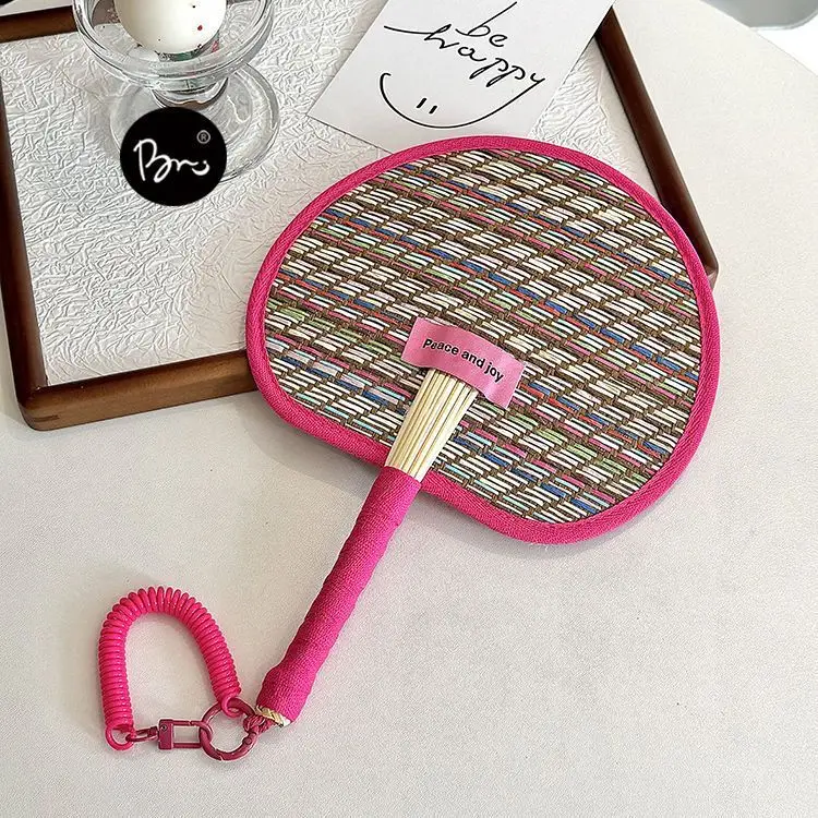 Woven Portable Hand Fan With Anti-lost Lanyard Summer Cooling Hand Fan For Outdoor Commuting Travel