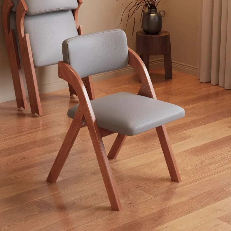 

Solid Wood Dining Chair with Foldable Dark Frame Plush Beige Cushion Vintage Style Home Office Furniture for Hotels