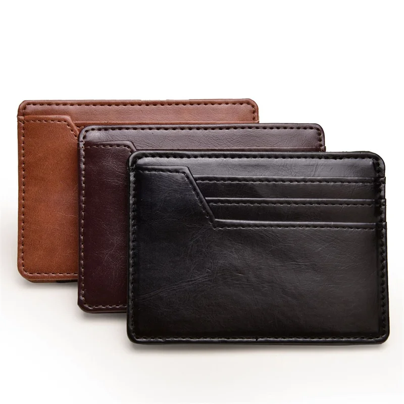 Dompet pendek kulit PU klip uang ramping, dompet pendek versi Korea, dompet kulit PU, tas kartu bisnis, tas tangan kreatif, dompet uang ramping