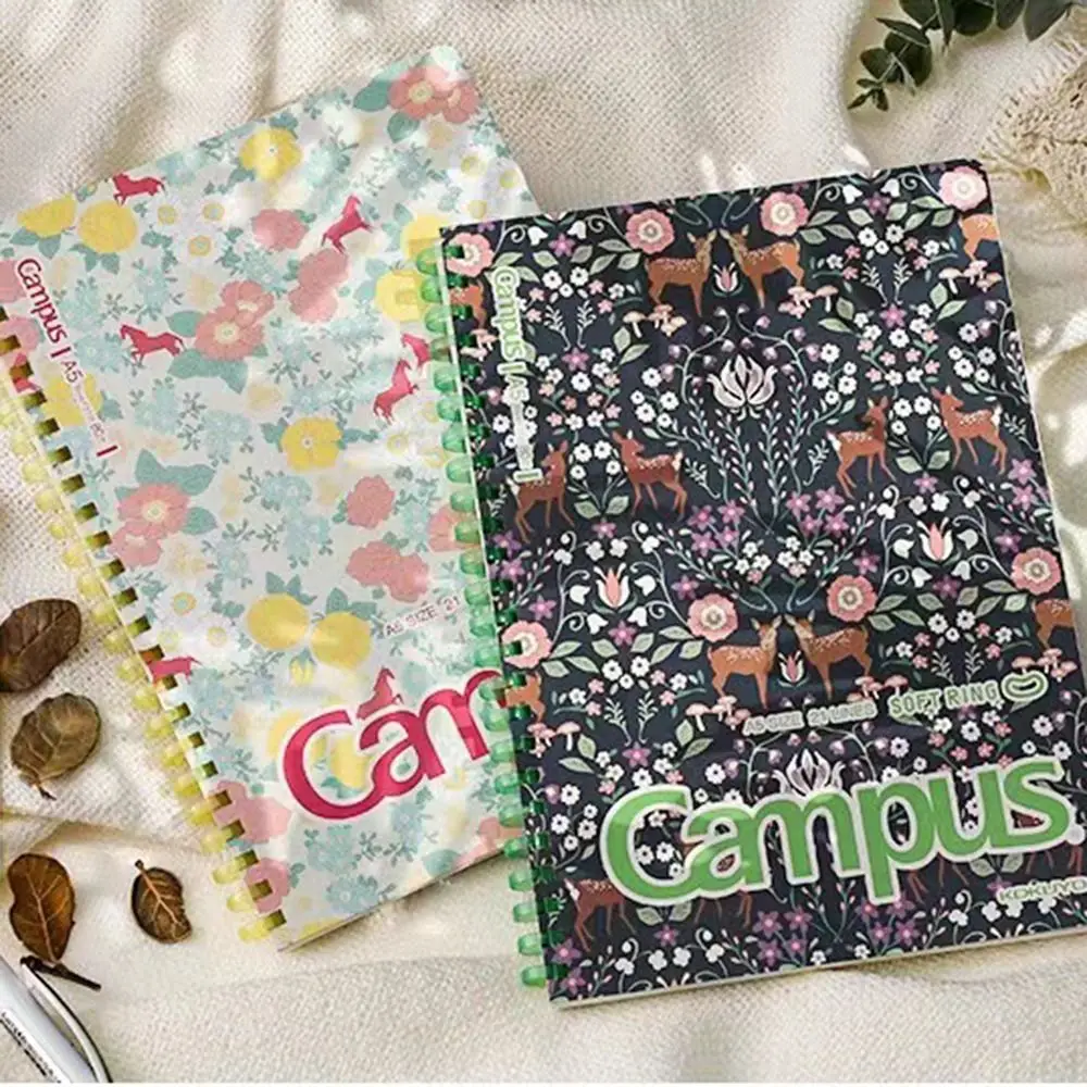 A5/B5 Soft Coil Notebooks 160 Pages Thick Paper Student Class Notebooks Multifunction Floral Print 180° Lay-Flat Notepad Student