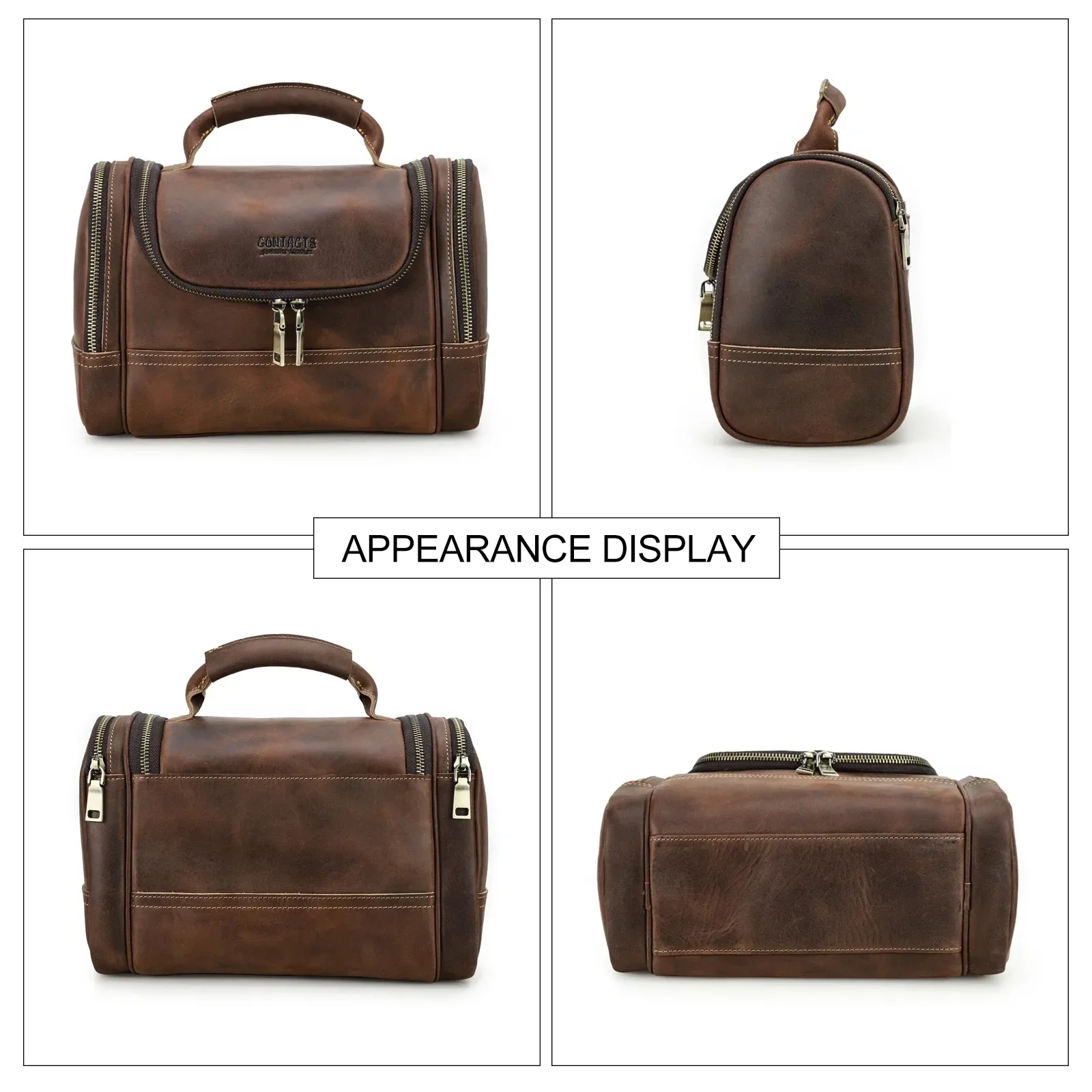 High Quality Men Business Travel Wash Toiletry Bag Crazy Horse Leather Washing Tool Storage Bag Cosmetics Handbag