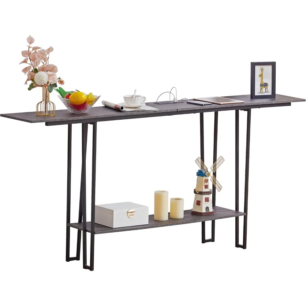 

70.9 Inch Couch Side & Console Table with 2 Outlets and 2 USB Ports,Narrow Entryway Furniture with Extra Long 9.8 Feet Power Co