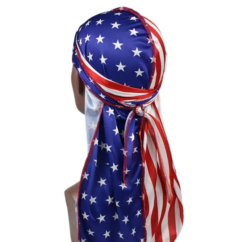 Unisex Silky Satin Durags Funny Dollar American US Flag Print Bonnet Hat Hip Hop Motorcycle Pirate Skull Cap for Head Wr