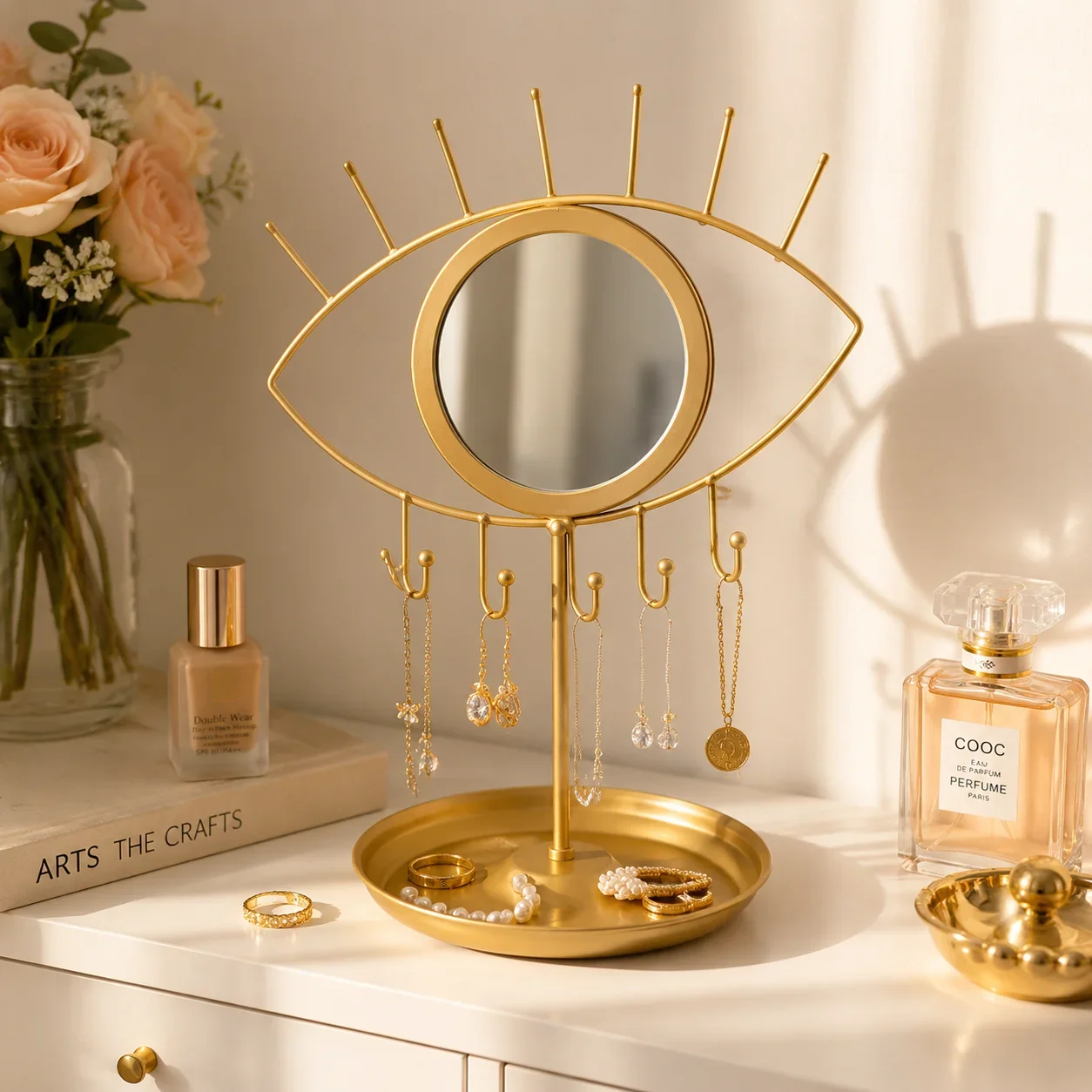 Organizer Stand Holder Display Rack Gold Mirror Earring Necklace Bracelet Ring Storage Tray Bedroom Dorm Vanity Decor