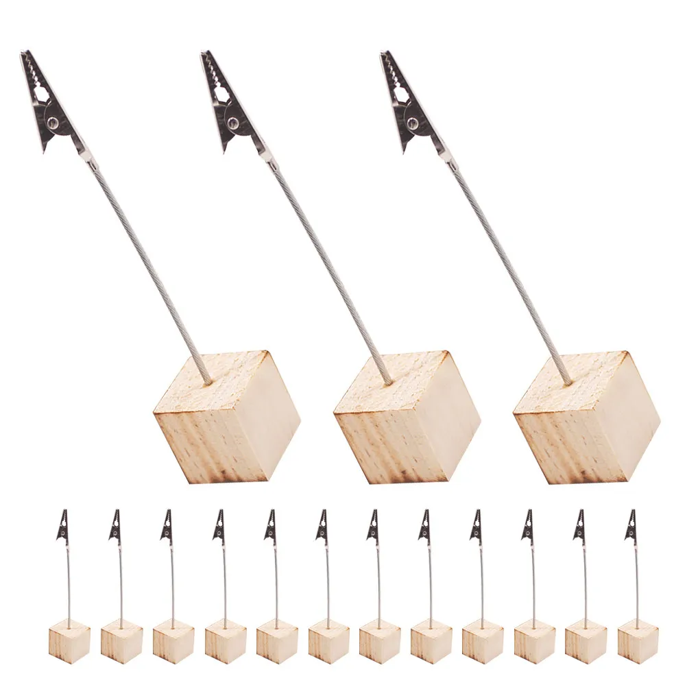 

24Pcs Cube Base Memo Clip Holder Vintage Wood Metal Alligator Clip Stand for Notes Photos Business Cards Desktop Organizer