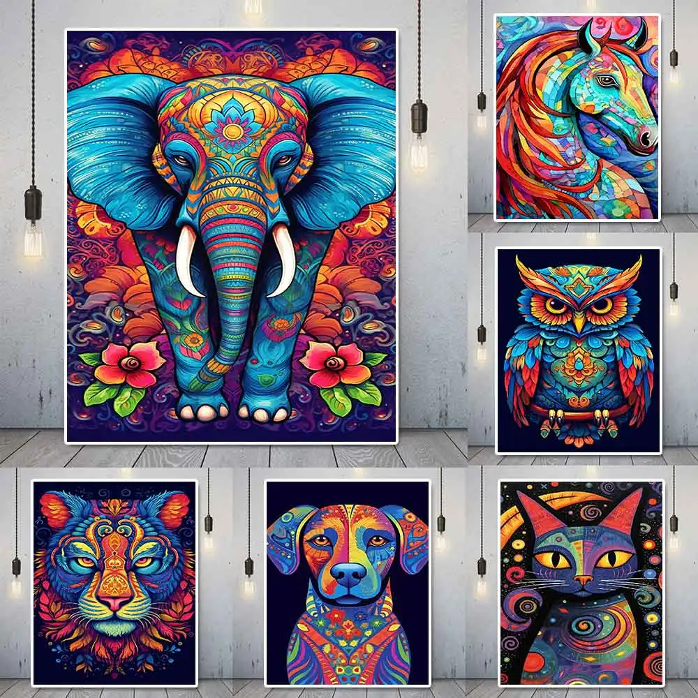 

Colorful Elephant Graffiti Canvas Painting Psychedelic Animal Comic Poster Print Abstract Pet Wall Art Living Room Home Decor