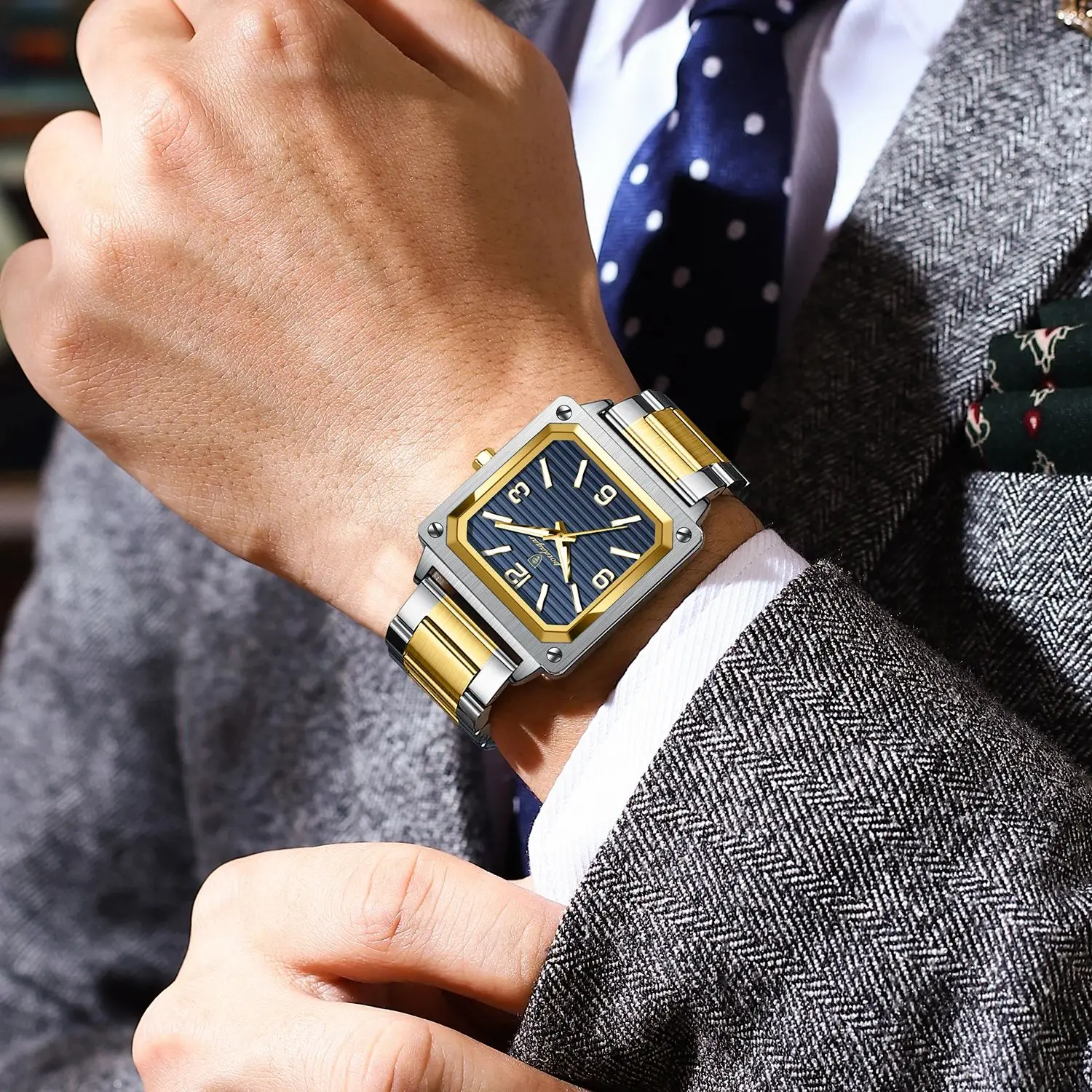 POEDAGAR الفاخرة ساحة رجل ساعة اليد الفولاذ المقاوم للصدأ كوارتز ساعة رجالي مقاوم للماء مضيئة الساعات الرياضية للرجال Reloj hombre