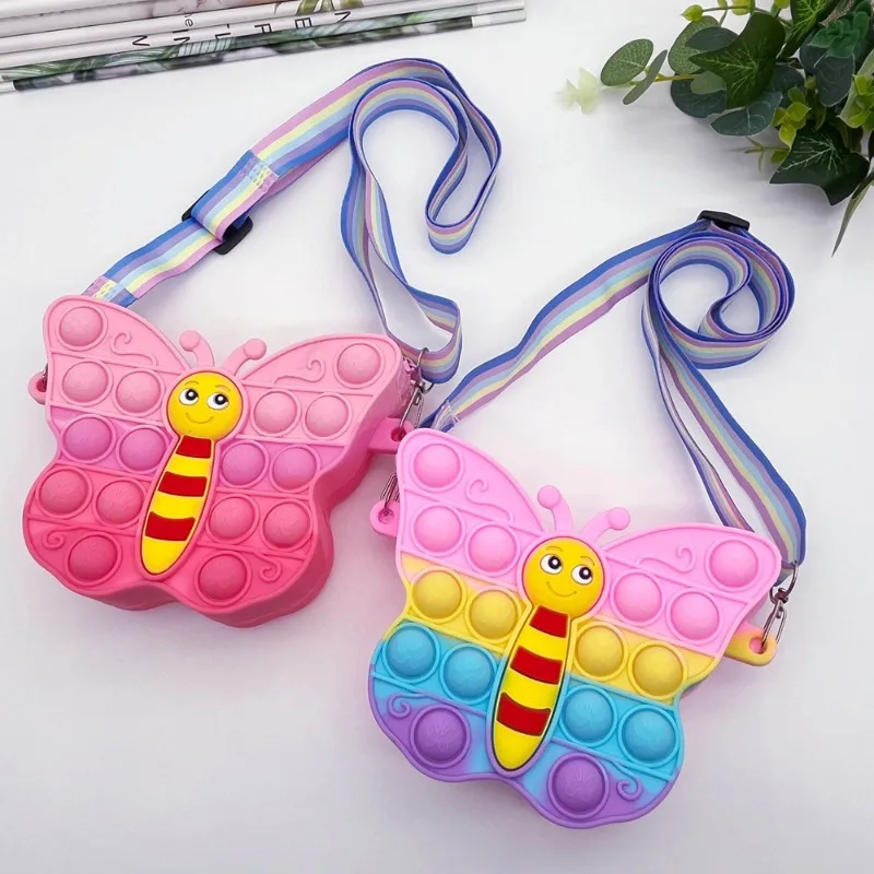 1pcs Creative Cartoon Butterfly Silicone Bag Stress Relief Press Le Coin Purse Kids Girls Shoulder Crossbody Bag