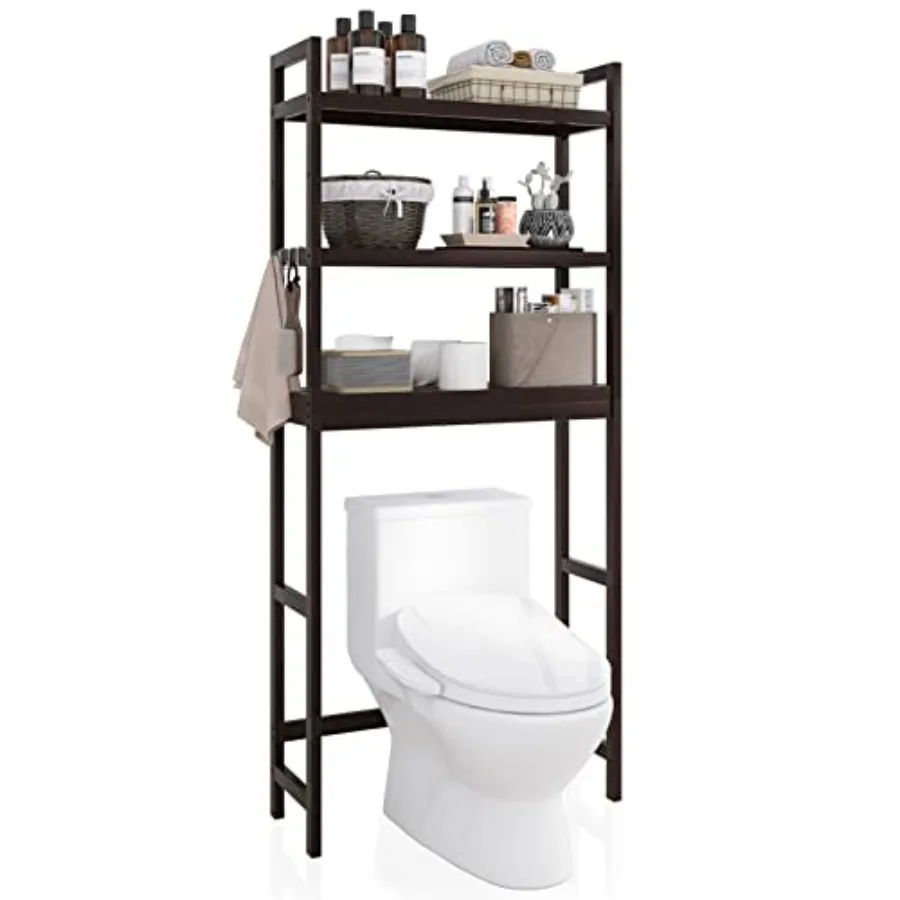 

Bathroom Storage Shelf, Bamboo Over-The-Toilet Organizer Rack, Freestanding Toilet Space Saver with 3-Tier Adjustable Shelves