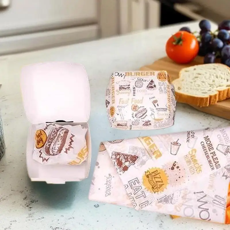 

50/100PCS Greaseproof Burger Boxes - Thickened Food-Grade Takeout Containers for Fast Food & Food Delivery, Disposable Design